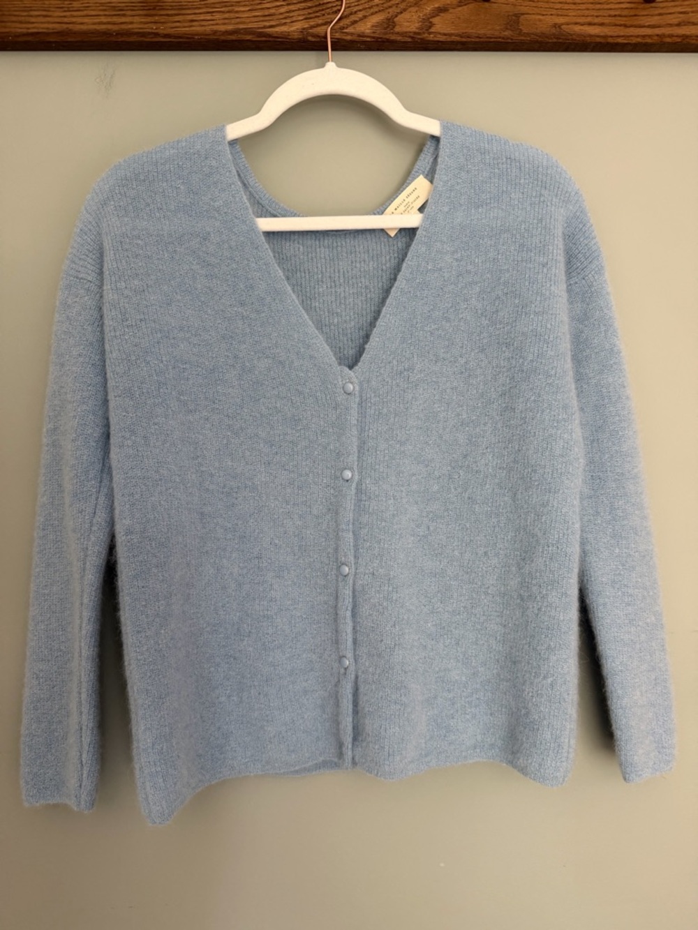 Sezane "Barry" Super Kid Mohair Baby Alpaca Light Blue V-Neck Cardigan Sweater - Picture 3 of 17